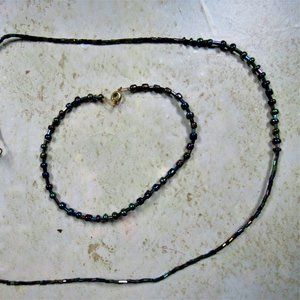 NEW handmade black purple blue iridescent colored necklace & anklet jewelry set